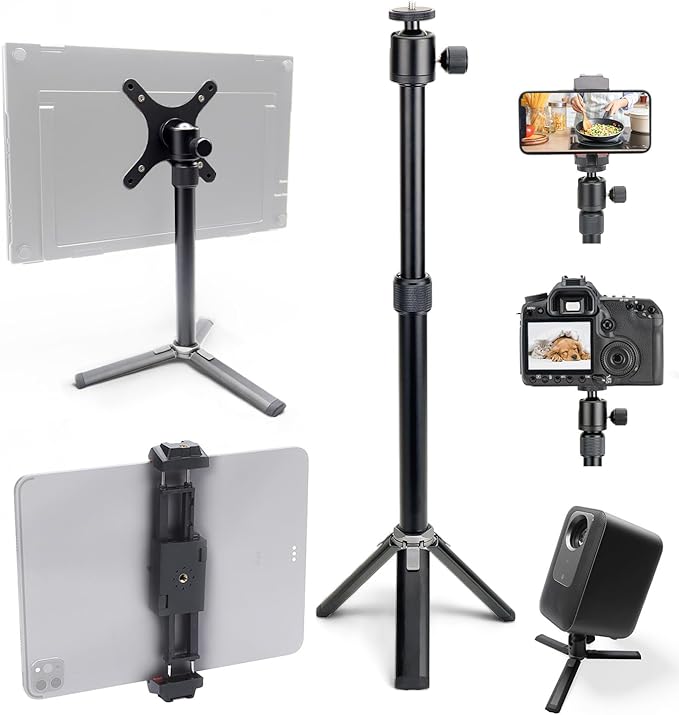 Kado Metal Portable Monitor Stand Tripod, 2-In-1 Phone/Tablet Clamp