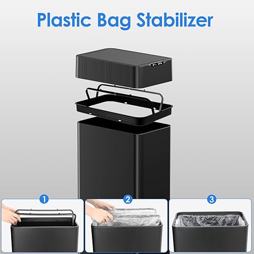 TLSUNNY 16 Gallon Automatic Trash Can, Stainless Steel Motion Sensor Garbage bin