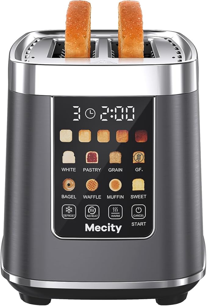 Mecity 2 Slice Toaster with Touch Screen & Auto Lift, Stainless Steel