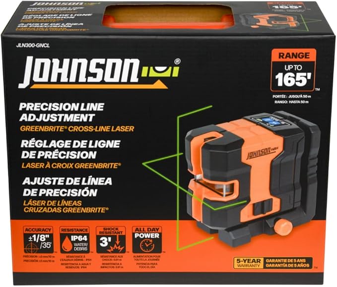 Johnson Level & Tool JLN300-GNCL Laser Level, Self-Leveling Cross-Line Laser