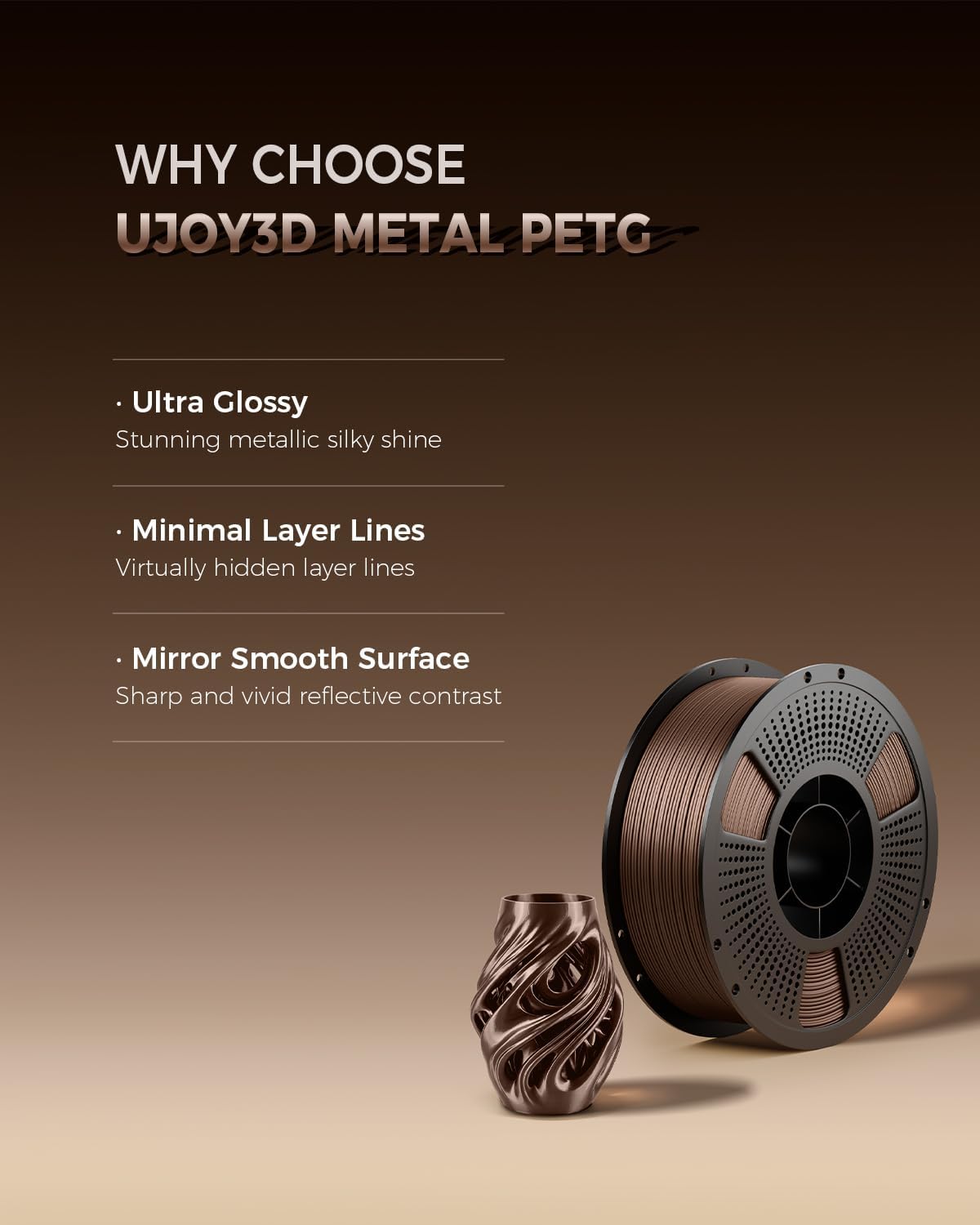UJOY3D PETG Metal Filament Bundle 4kg, Metallic Shiny Silk PETG 1kg*4 Pack