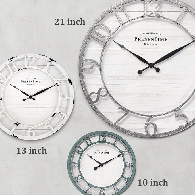 Presentime & Co 21" Farmhouse Series Wall Clock, Shiplap Style, Rais...