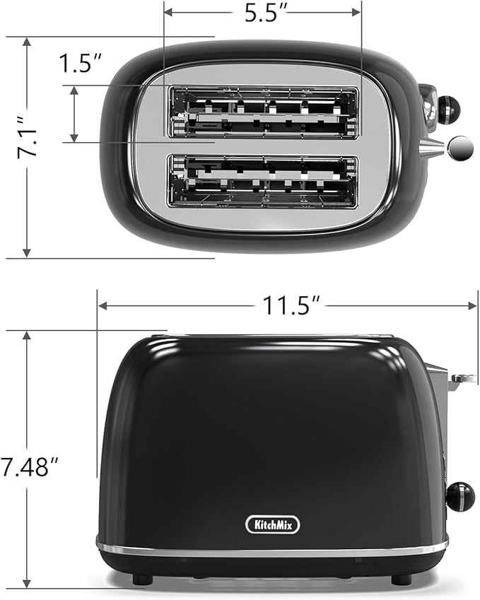 Toaster 2 slice, Retro Stainless Steel Toaster