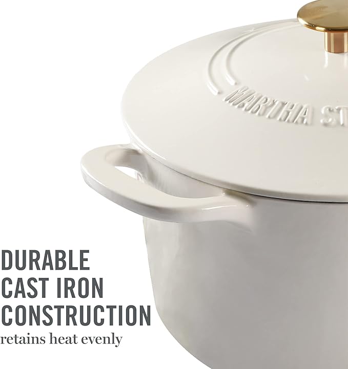MARTHA STEWART Gatwick 7-Quart Enamel Cast Iron Dutch Oven – Linen White