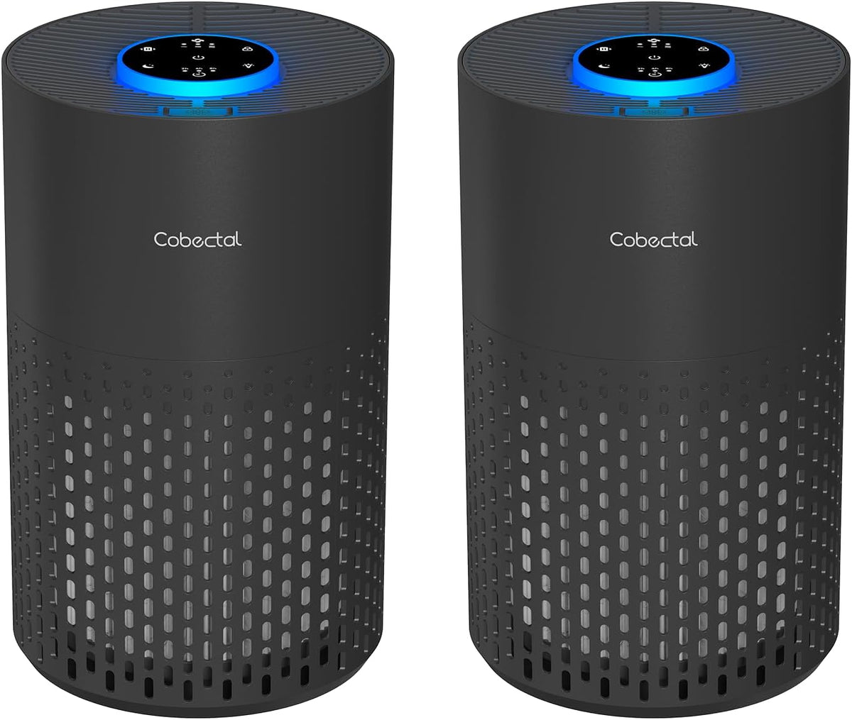 2 Pack Cobectal Air Purifiers for Home Bedroom with 3-in-1 Filter, Black