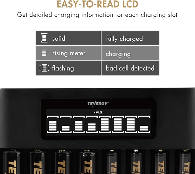 Tenergy TN480U 8-Bay LCD Display Fast Charger (8 Pack)