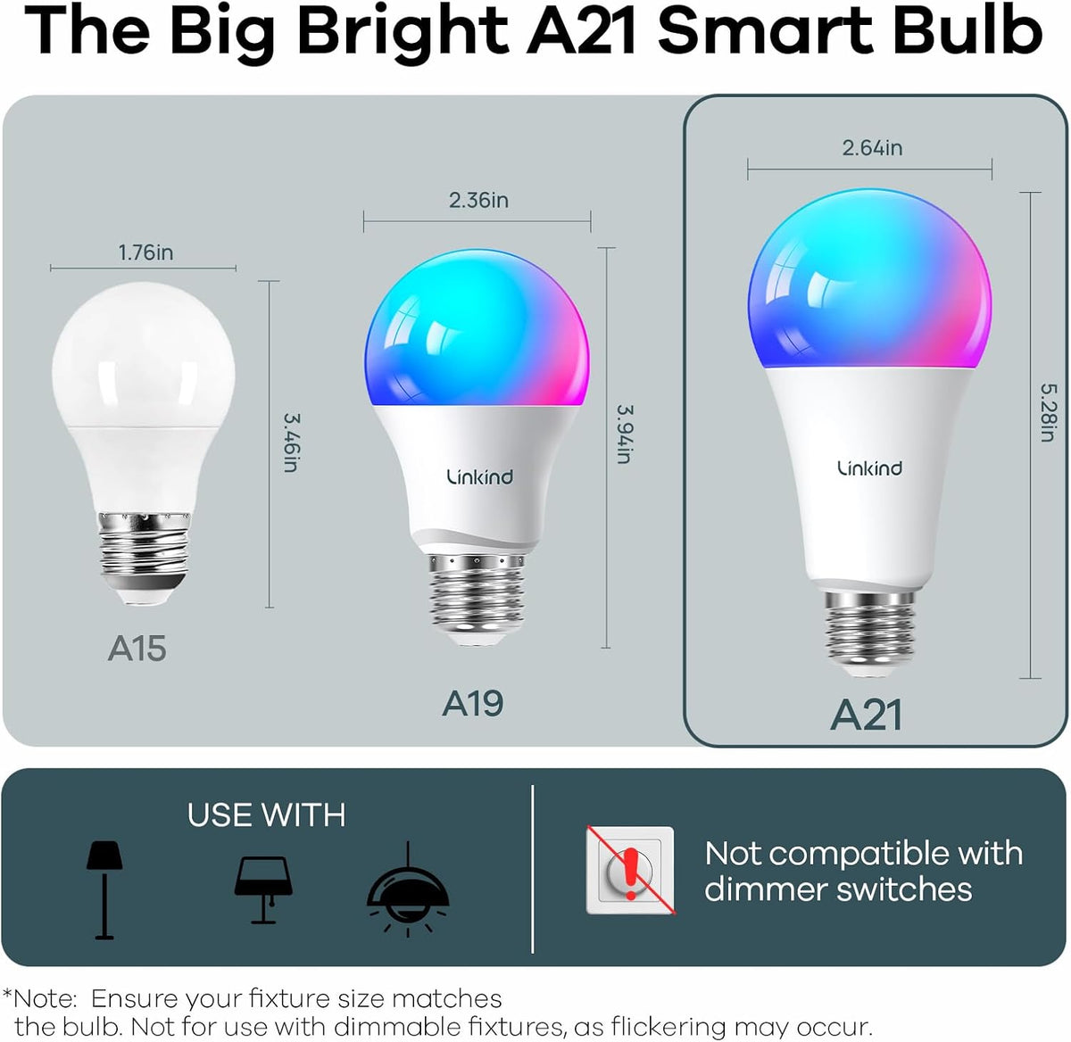 Linkind A21 Smart Light Bulbs, Compatible with Alexa/Google Home, 6 Pack