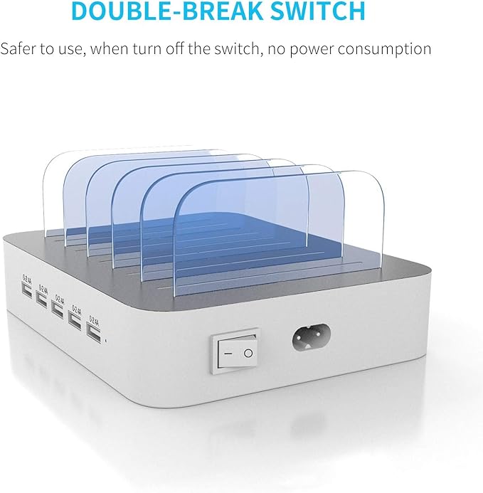 MSTJRY Charging Station for Multiple Devices : 5 Port Multi USB-A Charger