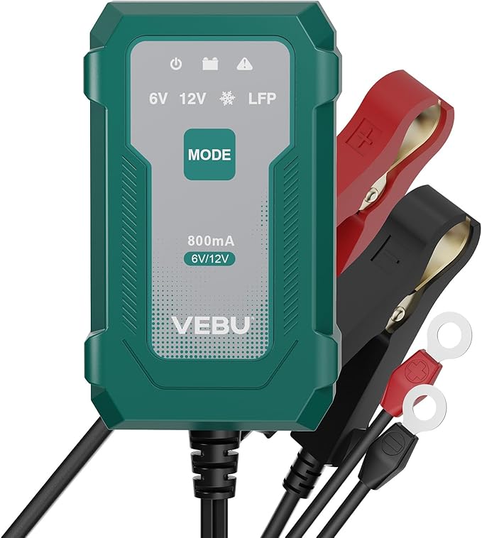 VEBU Motorcycle Trickle Charger 800mA Smart Battery Charger & Maintainer