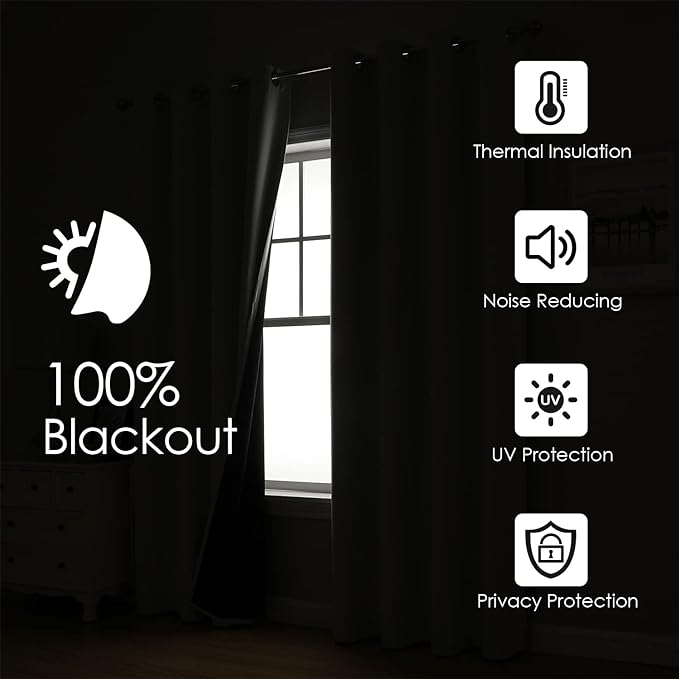 ChrisDowa 100% Blackout Curtains 63 inch Long