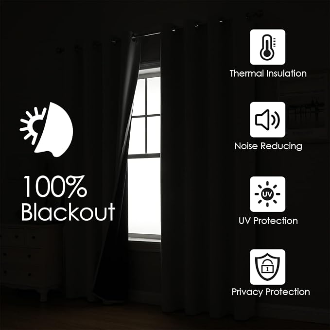 ChrisDowa White 100% Blackout Curtains 80 inch Long
