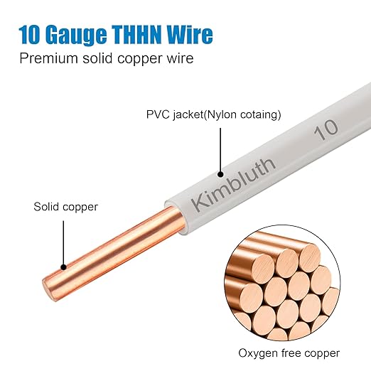 THHN Wire 10 Gauge 100 FT OFC Electrical Wire, 10 AWG Solid Copper Wire Rated