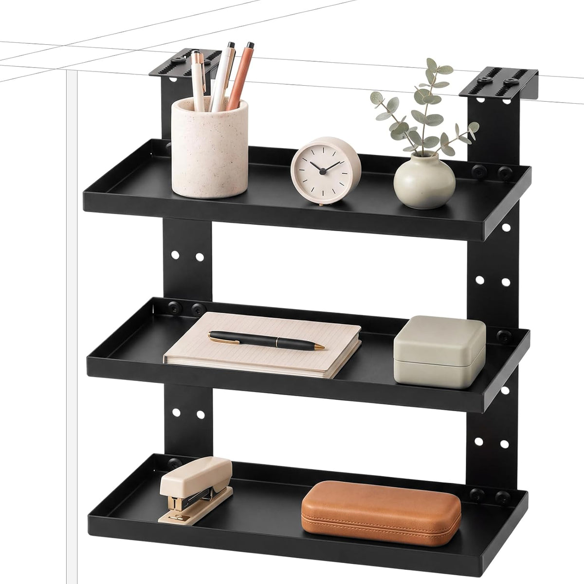 1 Pcs 3 Tier Square Large Cubicle Rectangle Shelf with Hooks