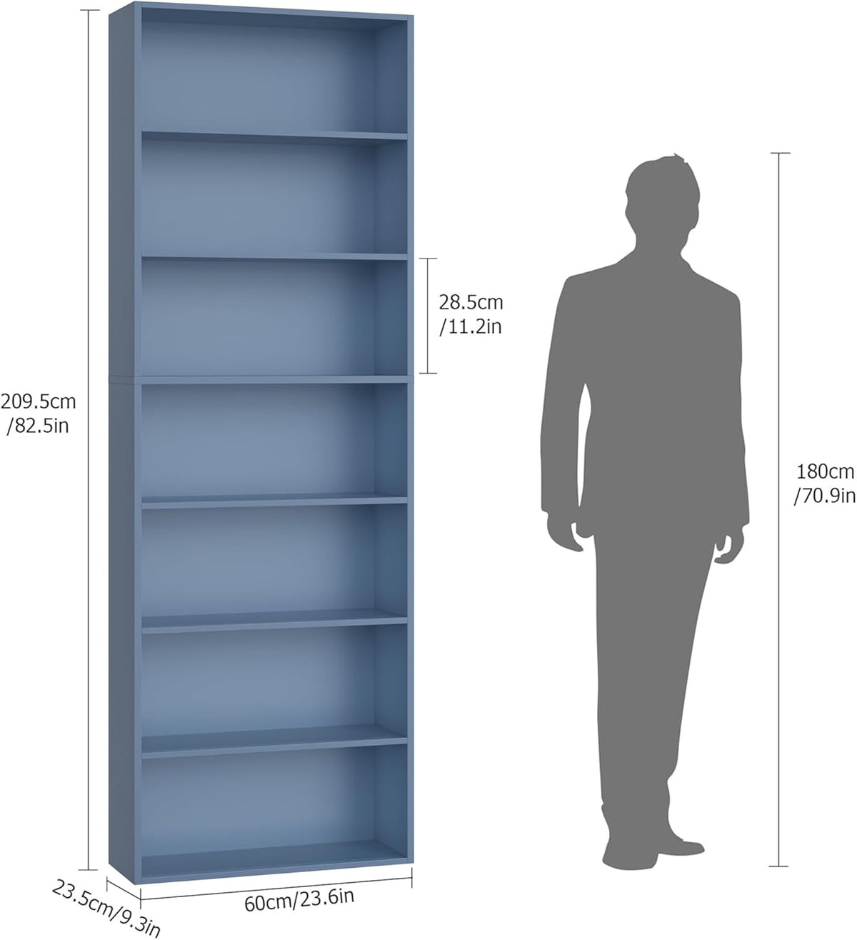 FACBOTALL 82" Tall Bookshelf Bookcase, 7-Tier Open Display Shelves, Blue
