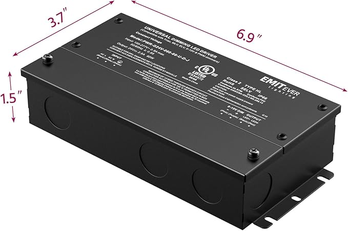 EMITEVER Dimmable Led Driver, 2 Packs 60W AC 110V-277V to DC 24V Transformer