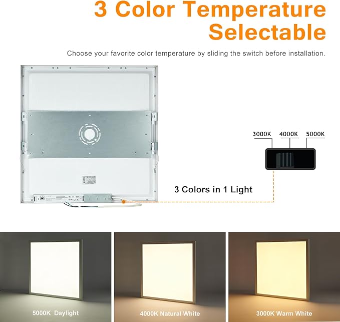 Mcacggo 2x2 FT Surface Mount LED Panel Light Dimmable & 3 Color Selectabl...