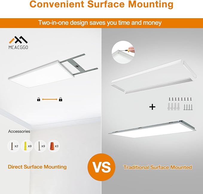 Mcacggo 2x4 FT LED Flat Panel Light Surface Mount 5000K-4000K-3000K Switchabl...