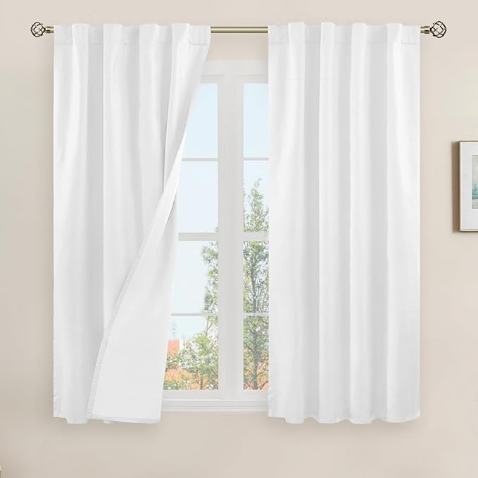 LAMIT Natural 100% Blackout Linen Curtains, 54 Inches Linen Textured Thermal