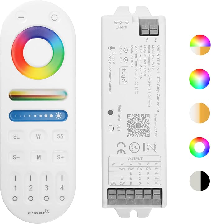 HUSUKU RS Series RGB CCT LED Controller Kit, 12-24V 180W-360W, RF Wireless