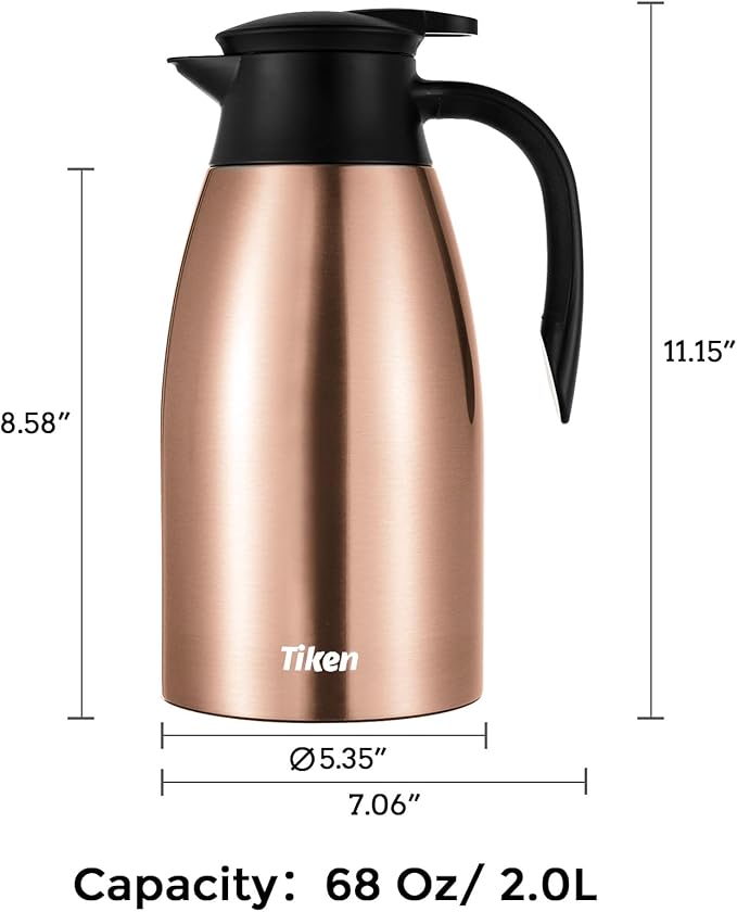 Tiken 68 Oz Thermal Coffee Carafe, Stainless Steel Insulated Vacuum Coffee