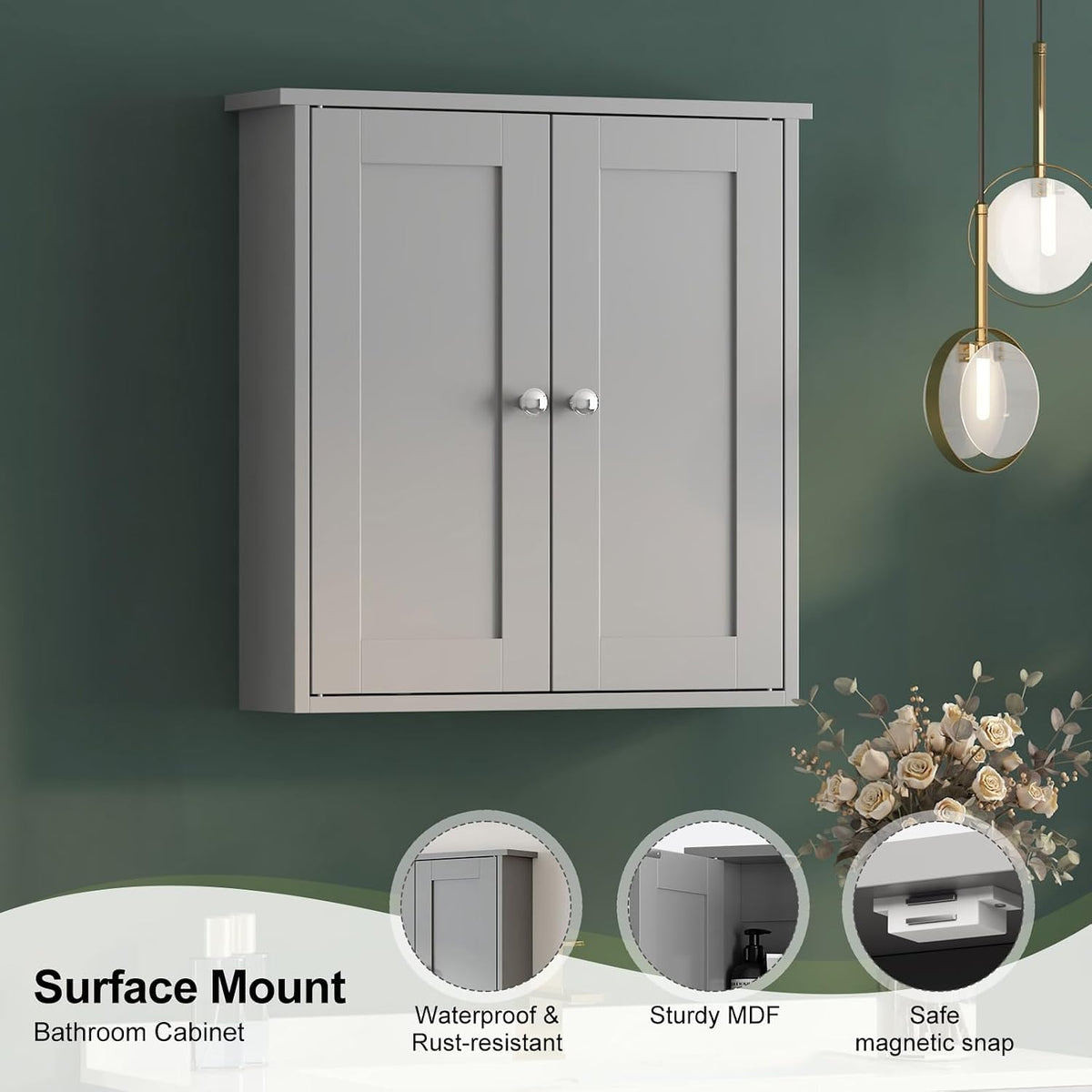 Bathroom Wall Cabinet,22x23 Gray Bathroom Cabinet Wall Mounted
