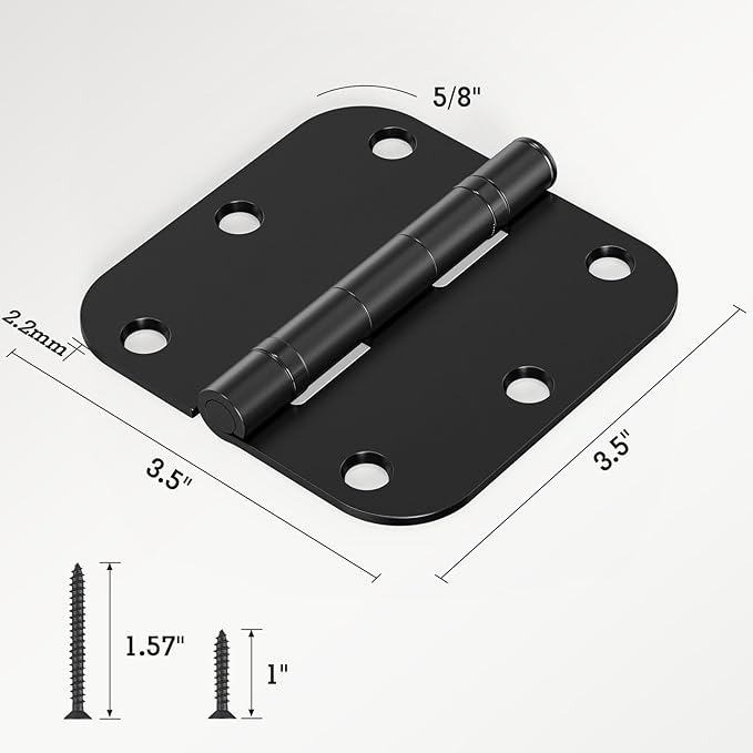30 Pack Ball Bearing Matte Black Door Hinges 3.5 Inch 5/8" Radius Round ...