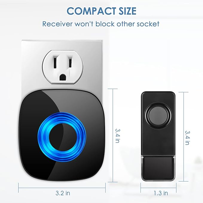 Wireless Doorbell 2 Receivers 2 Push Buttons, PHYSEN Waterproof Door Chime Kit