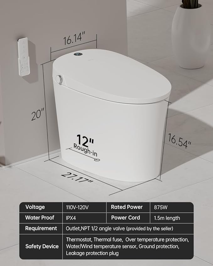 EPLO Smart Toilet Bidet with Auto Open Close, Foam Shield, 1000G MaP Flush Score