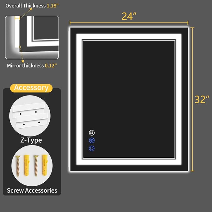24"x32" LED Bathroom Mirror