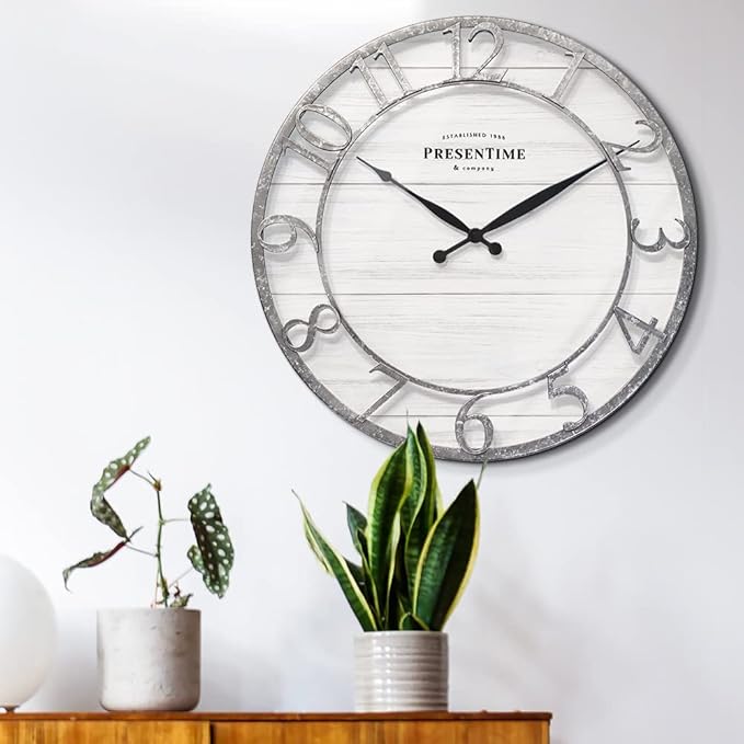 Presentime & Co 21" Farmhouse Series Wall Clock, Shiplap Style, Rais...