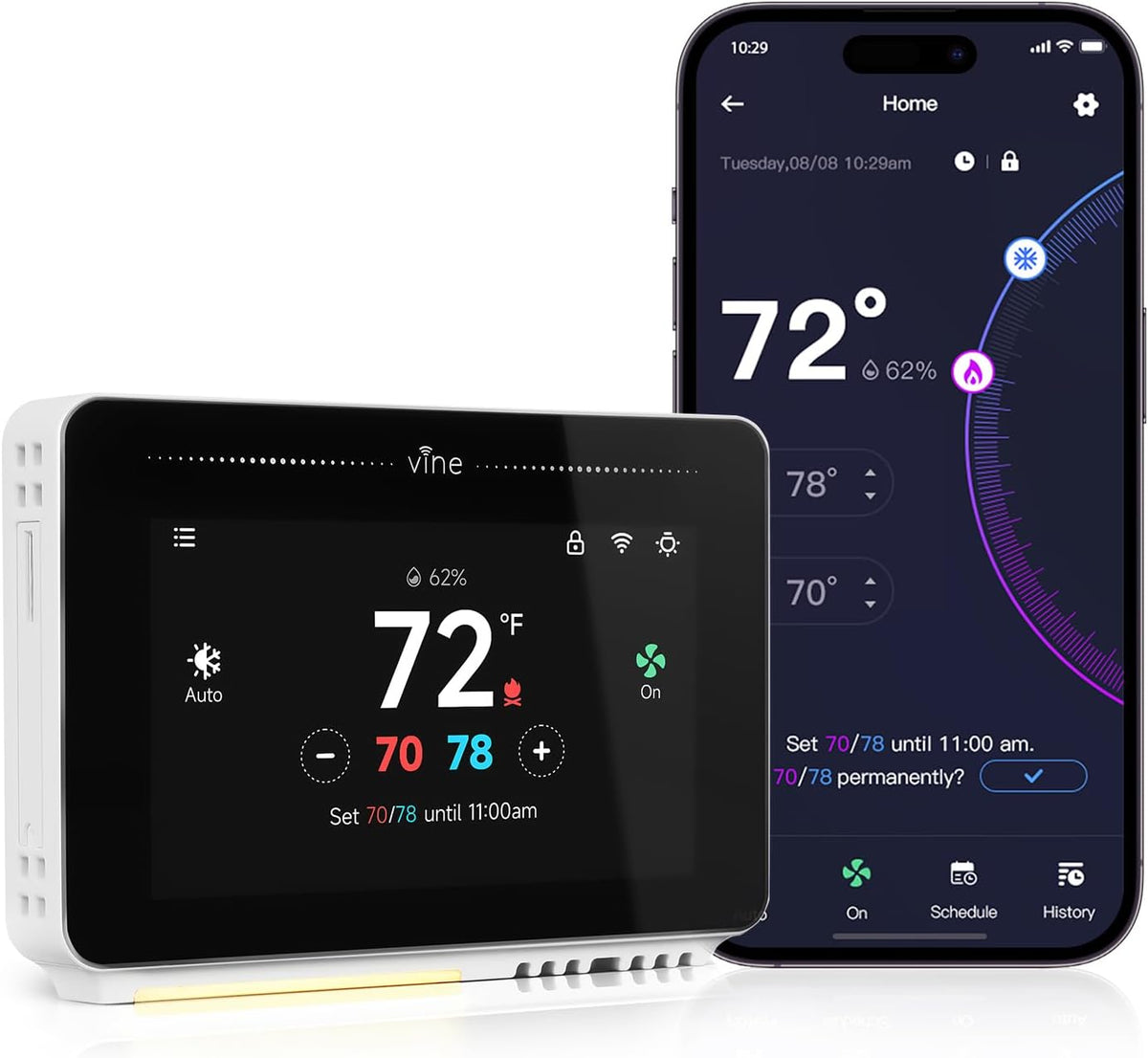 Vine Smart Thermostat for House with Nightlight, 4.3 Inches WiFi Thermostats ...