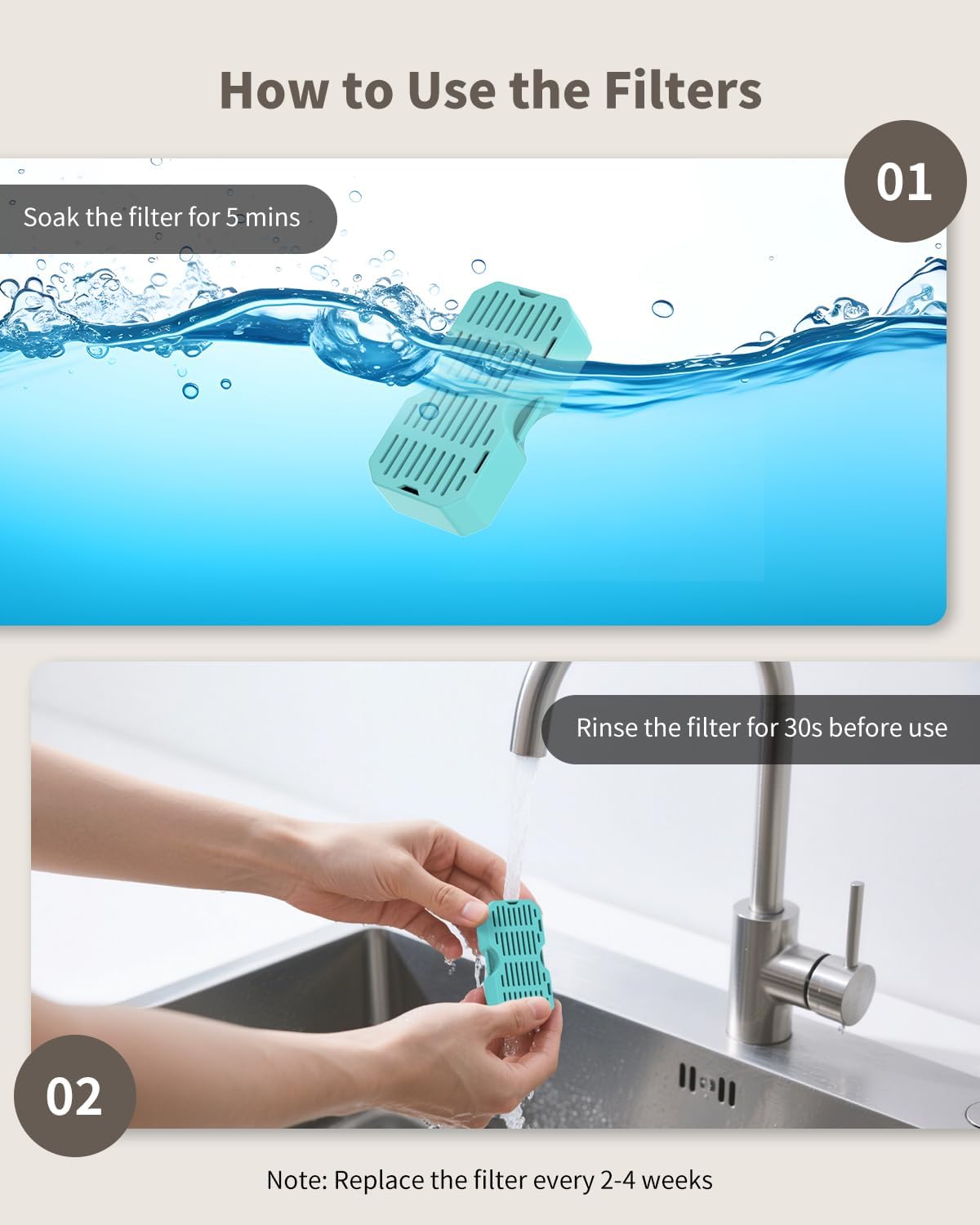 Cat Water Fountain Filters Replacement, 12+12 Pack