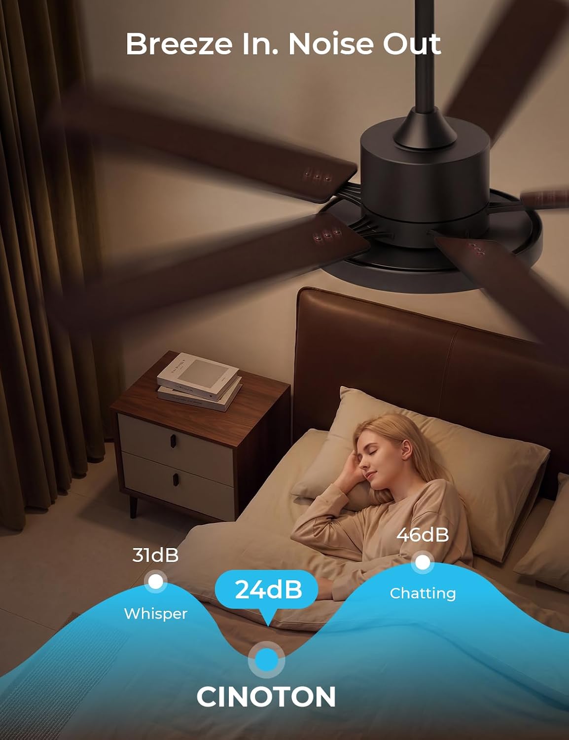CINOTON 52" Smart Ceiling Fans with Lights and Remote, App Control, Black