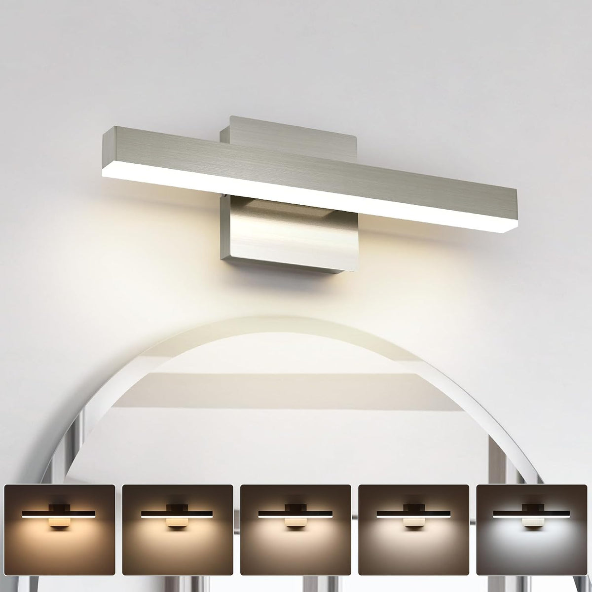 Joossnwell Bathroom Light Fixtures Brushed Nickel Vanity Lights Bar 5cct Dimm...