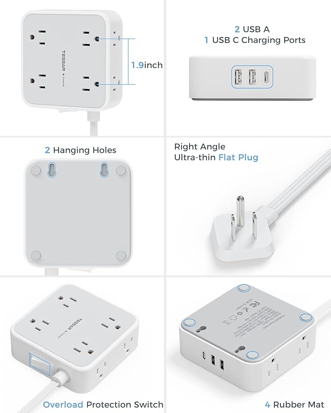 TESSAN Surge Protector Power Strip 15 Ft Cord, 8 Widely Spaced Outlets