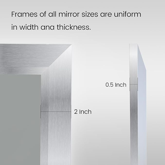 Amorho Bathroom Mirror, 44x36 Inch Silver Thick Metal Framed Wall Mirrors