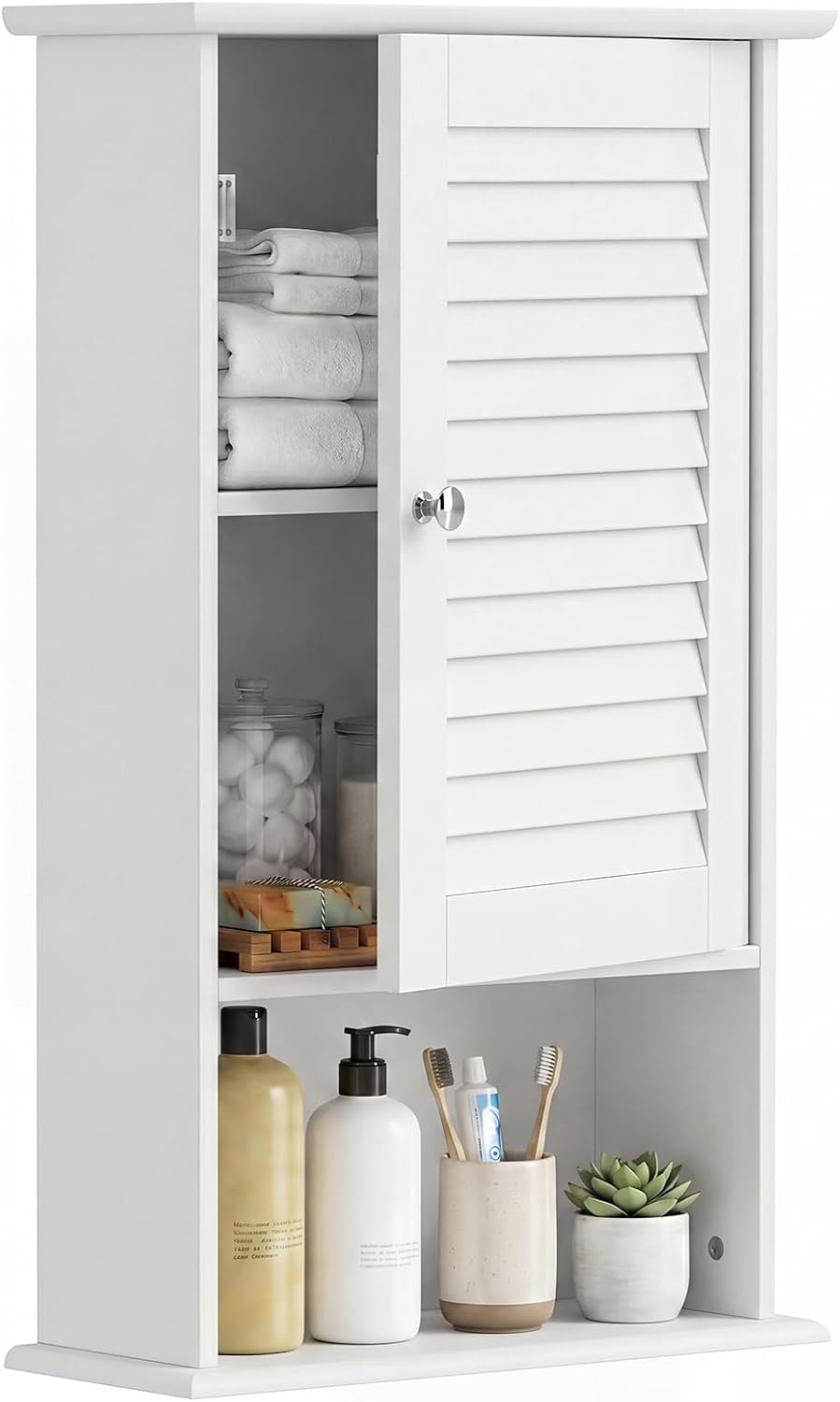 Tangkula Medicine Cabinet, Wall Mounted Bathroom Cabinet Single Door Wooden B...