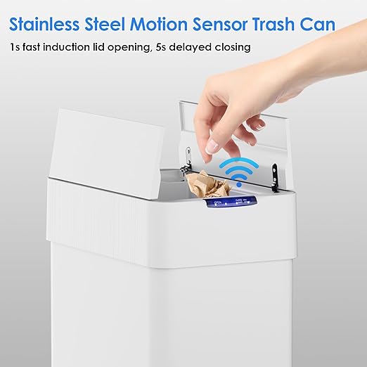 TLSUNNY 18.5 Gallon Automatic Trash Can, Stainless Steel Motion Sensor Garbage