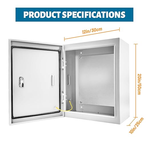 Outdoor Electrical Box 20 x 12 x 10''D NEMA 4X Enclosure Steel Box, W...