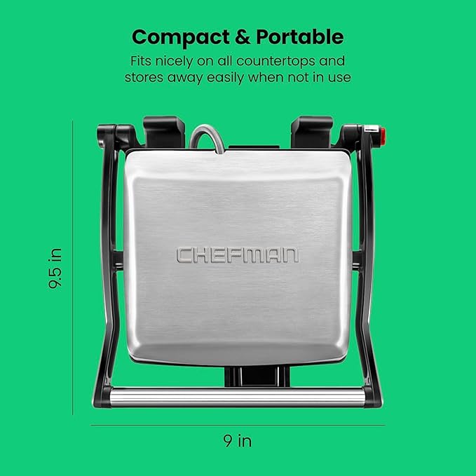 Chefman Panini Press Grill and Gourmet Sandwich Maker Non-Stick Coated Plates