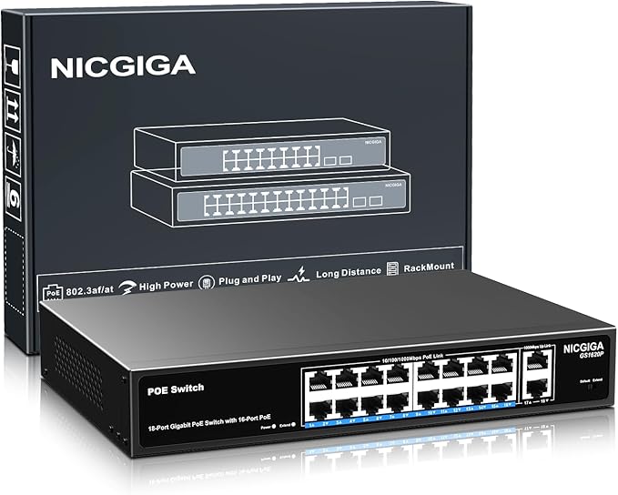NICGIGA 18 Port PoE+@250W Switch
