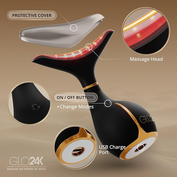 GLO24K Red Light Beauty Device for Face & Neck – 2-Pack, 3-in-1 Facial an...