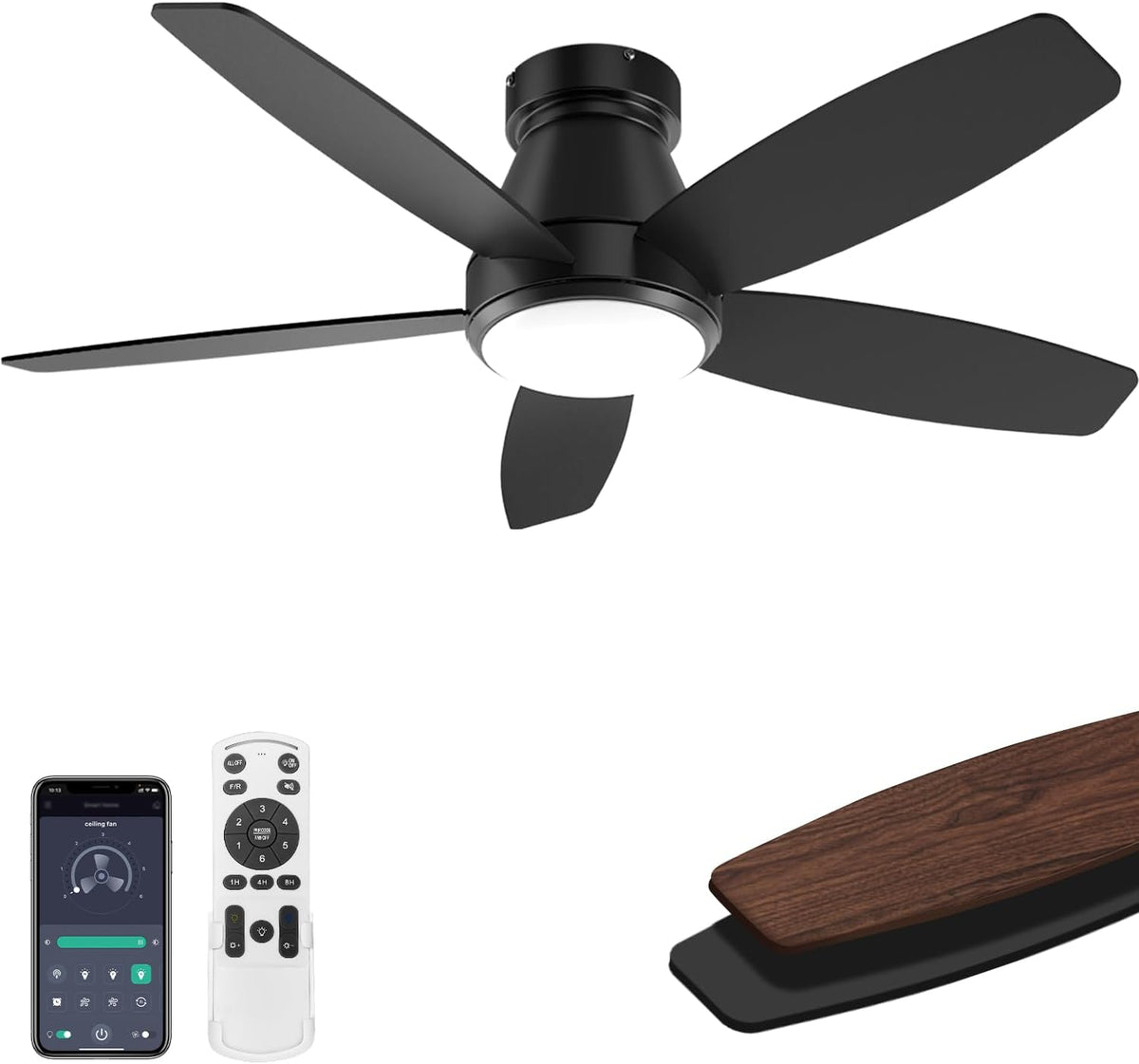 42 Inch Ceiling Fans with Lights, Quiet Reversible Fan with DC Motor, Remote ...