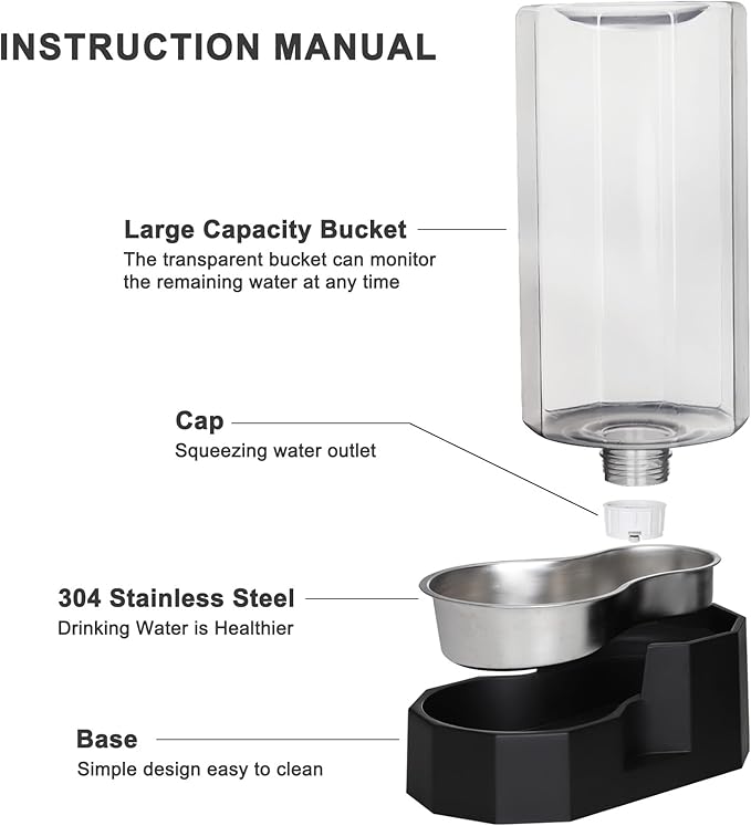 Sfozstra Large Dog Water Dispenser: 9L Gravity Black Gravity Water Feeder