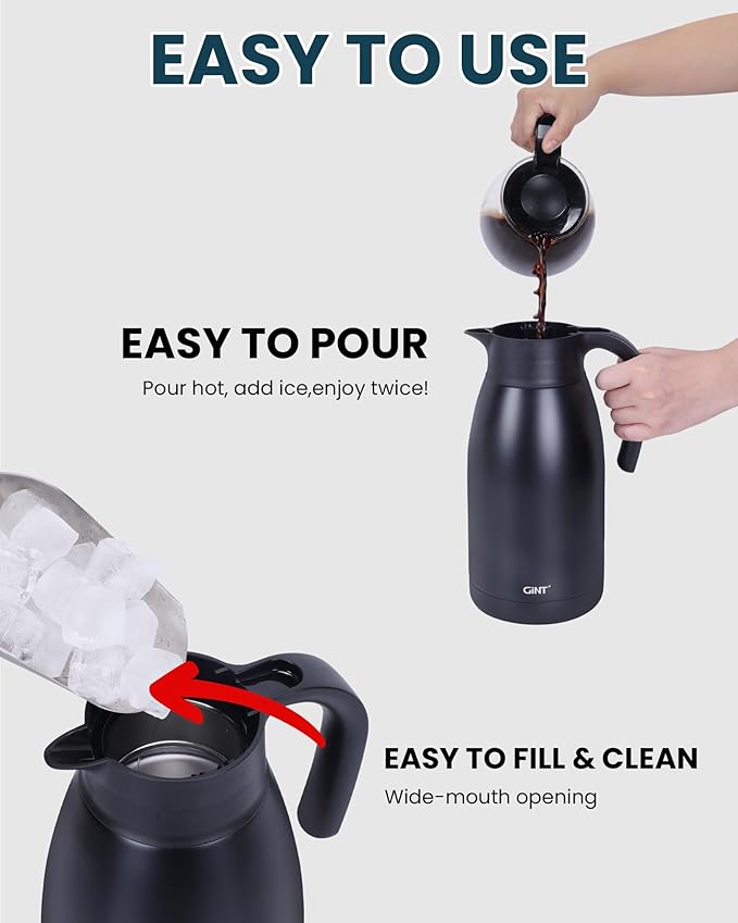 GiNT 1.9L / 64Oz Thermal Coffee Carafe, Insulated Stainless Steel Coffee Carafes