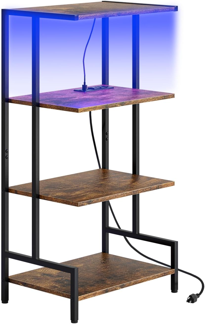 Arbuxzuy 4-Tier AV Media Stand with Power Outlet & LED Lights