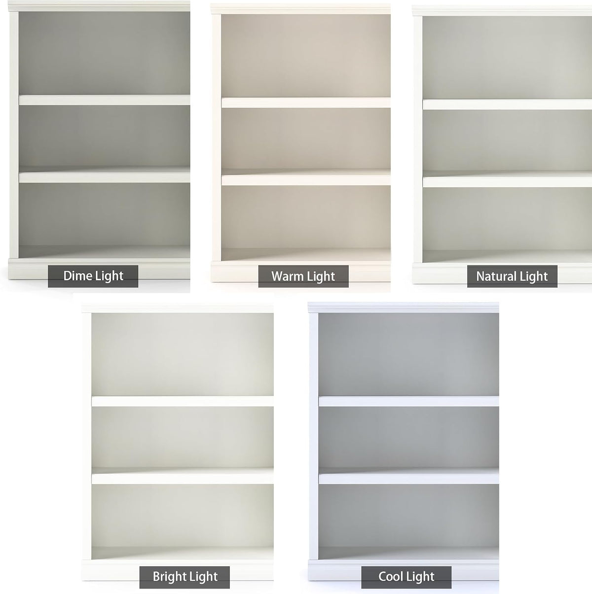 blini 3-Shelf Bookcase White Wooden Bookshelves 33in Wide Floor Standing Disp...
