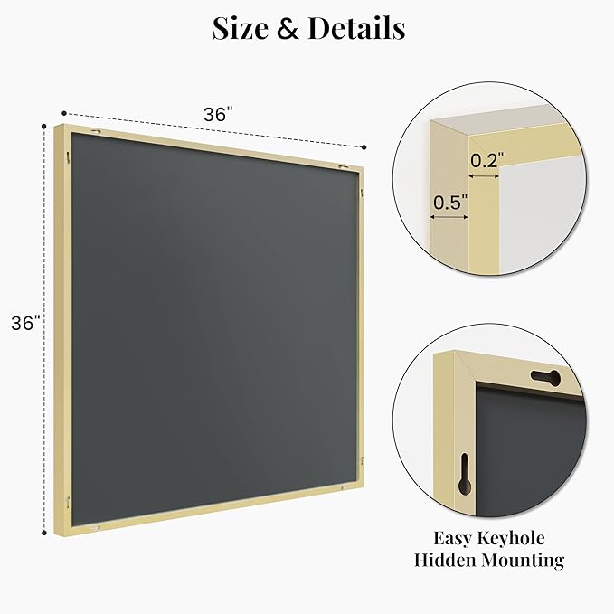 36"x36" Large Gold Wall Mirror, Metal Framed Bathroom Vanity Mirror...