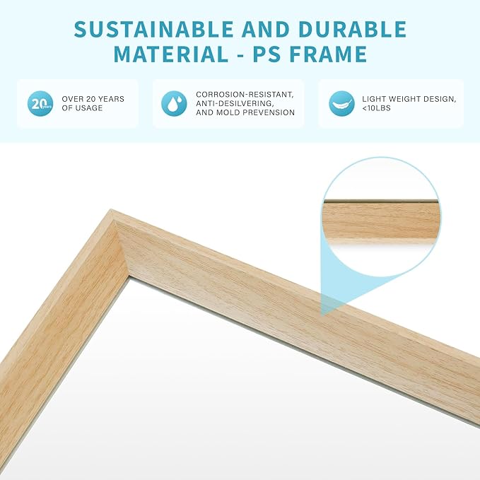 Oak Wood Effect Framed Wall Mirror, 20x30 Rectangle Mirror, Anti-desilvering