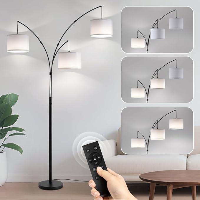 Fansdrick Floor lamp with Remote, 3 Light Arc Floor Lamps